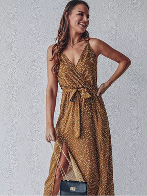 Vestido Mila Longo de Fenda Poá - Moda Verão