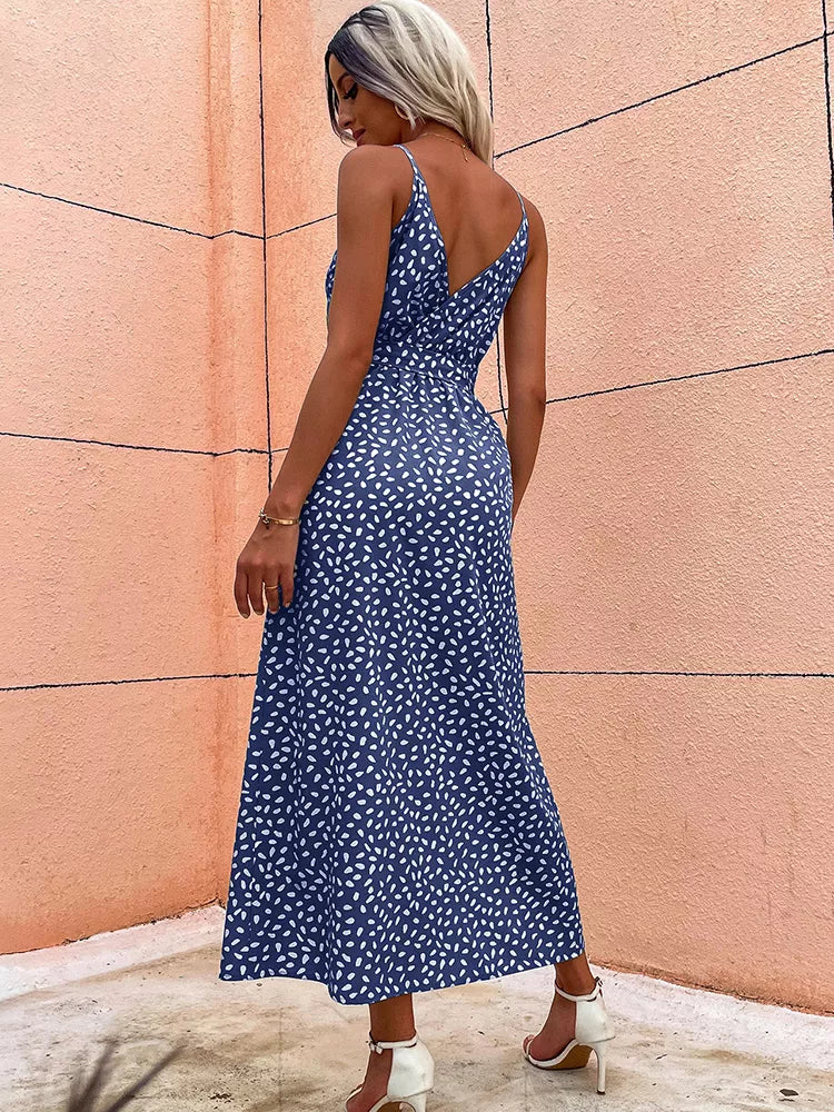 Vestido Mila Longo de Fenda Poá - Moda Verão